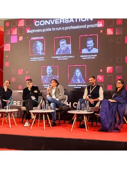 Our founder, Rachna Agarwal, participating in a panel discussion at FOAID 2024. Engaging with students and fellow industry leaders on 'A Beginner’s Guide to Running a Practice' is part of our commitment to mentoring the next generation of designers.