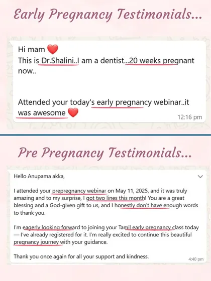 A dentist who is 20 weeks pregnant found my early pregnancy webinar awesome, while another student got her positive test right after the pre-pregnancy class.