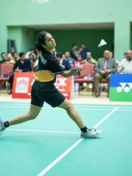 Janani Ananthakumar in full flight during a competitive match, showcasing the form that led her to multiple podium finishes at the ISC Apex tournament in Abu Dhabi.
