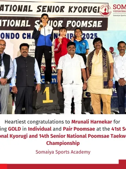Discipline and precision lead to double gold glory. We congratulate our taekwondo athlete Mrunali Harnekar for her stellar performance at the Senior National Championship, where she clinched gold in both Individual and Pair Poomsae events.