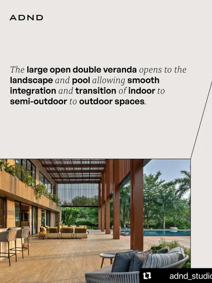 The large, open double veranda at K House was designed to allow a smooth transition from indoor to semi-outdoor to outdoor spaces. This creates an expansive living area that fully embraces the tropical landscape.