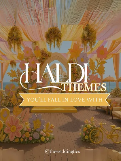 An overview of a stunning Haldi theme, where every element, from the seating to the backdrop, is curated to create a cohesive and beautiful visual story.