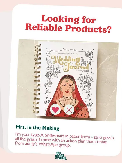 "Mrs. in the Making". This wedding journal is your type-A bridesmaid in paper form, full of gyaan and zero gossip.