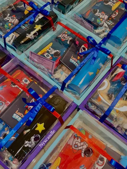 A collection of our finished Space-themed hampers, showing the consistent quality and attention to detail we provide for every order.