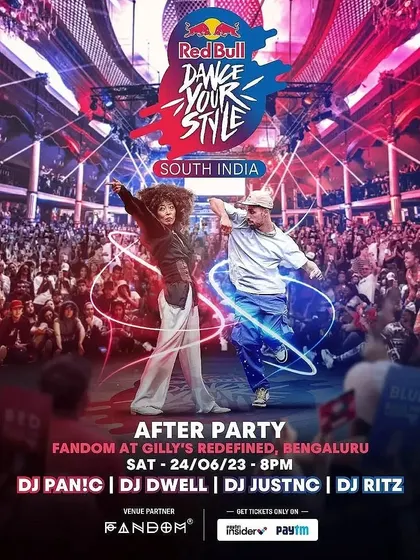 The main poster for the Red Bull 'Dance Your Style' afterparty, showing the full DJ lineup.