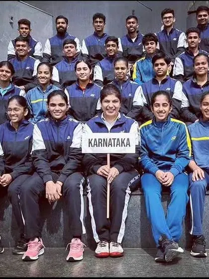 The official team photograph of the Karnataka contingent for the South Zone Championships, featuring our player. Selection for the state team is a significant milestone we help our athletes achieve.
