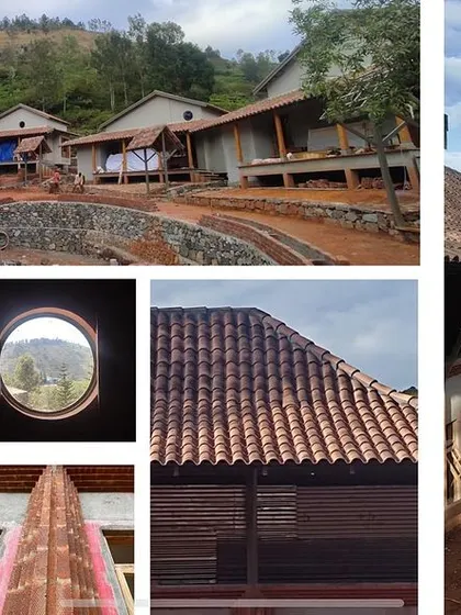 A collage showing the TARA resort under construction. This 're-architecture' project involved transforming a dilapidated facility into a beautiful boutique resort, as seen in these progress shots.