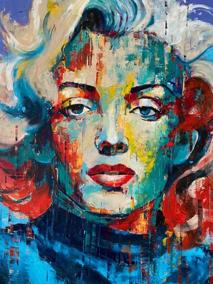 This version of my Marilyn Monroe portrait uses a mix of cool blues and fiery reds, creating a dynamic tension and a captivating result.