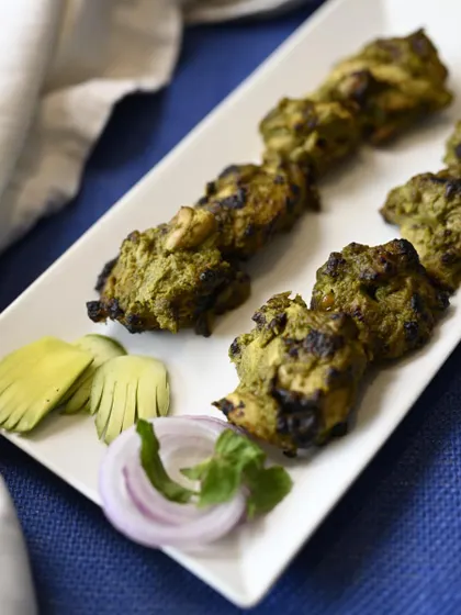 Indulge in the tantalizing flavours of Chicken Kairee Tikka, a symphony of spices and succulent chicken grilled to perfection, from my mango menu.
