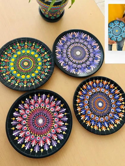 The results of our dot mandala workshops are always so stunning. Each plate is a unique, intricate masterpiece, showing what's possible when you focus, relax, and let your creativity flow dot by dot.