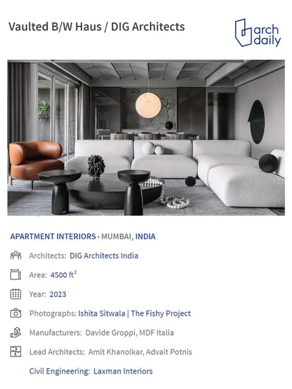 The project summary page for 'Vaulted B/W Haus' on ArchDaily.