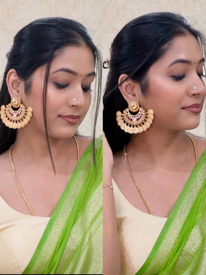 A beautiful pair of antique gold finish chandbali earrings. Choosing the right jewelry is key to enhancing your look.