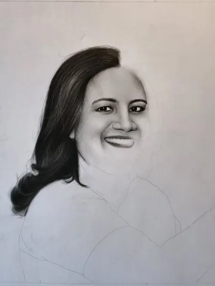 A work-in-progress portrait of Ashwini Puneeth Rajkumar.