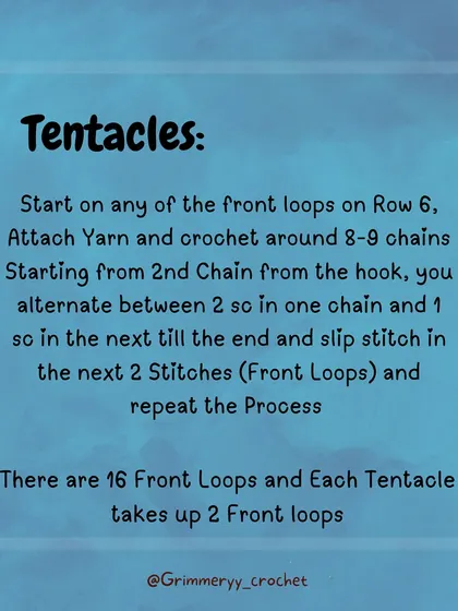 This part of the pattern explains how to create the tentacles. You'll work directly onto the front loops of the head, which is what makes this a no-sew project.