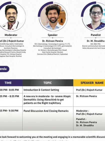 As a speaker in this session, I discussed the role of abrocitinib, a new JAK inhibitor, in managing atopic dermatitis. I shared my clinical experience with over 300 doctors from across India.