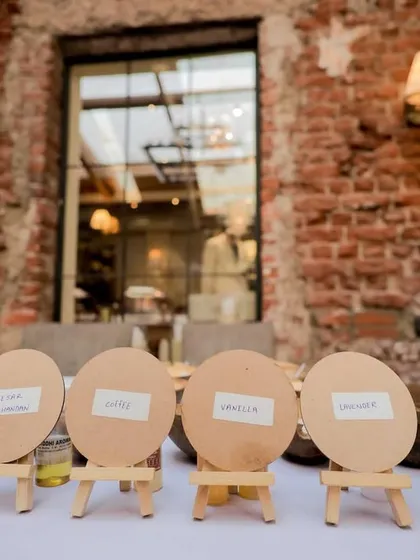 Personalized easels ready for the candle-making activity.