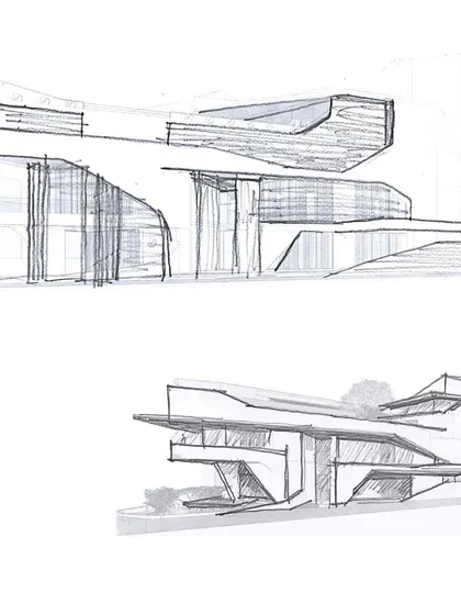 Developmental sketches for house 95 96, exploring a fluid, organic form.