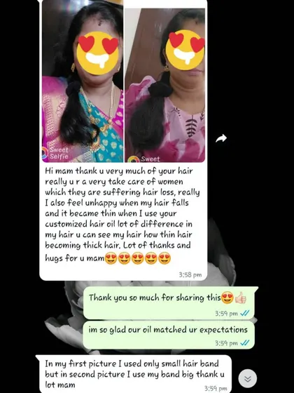 A repeat of a customer's before and after photos showing a visible increase in hair thickness. I am so grateful to share these moments.