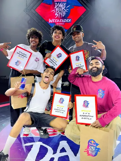 South India Represent. Our crew celebrating a win at the Red Bull Dance Your Style Weekender in Mumbai.