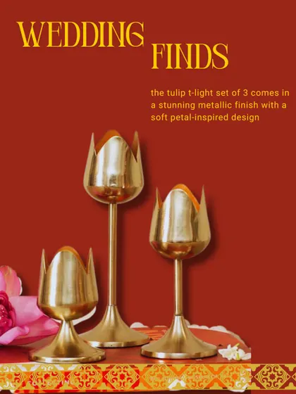 My tulip T-light holder set, with its soft petal-inspired design and stunning metallic finish, adds a modern yet delicate touch to wedding decor.