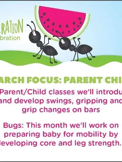 Our March focus for Parent-Child classes is on developing grip strength and core mobility, preparing your baby for a world of movement.
