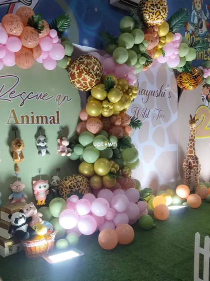 A detail shot of the "Rescue an Animal" corner from the party, with cute stuffed animals for guests.