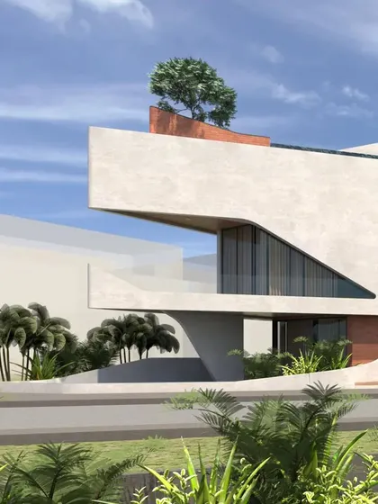 A visualization of the concept, showing the curved forms and rooftop garden.