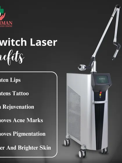 We use state-of-the-art, US FDA-approved technology like the Q-Switch Laser. This versatile machine is our go-to for a variety of concerns, including tattoo lightening, pigmentation removal, lip brightening, and overall skin rejuvenation for a fairer, brighter complexion.