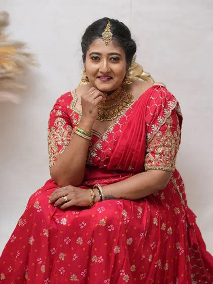 Comfort and style go hand in hand. This client is enjoying her event in one of our rental lehengas, perfectly fitted for her.