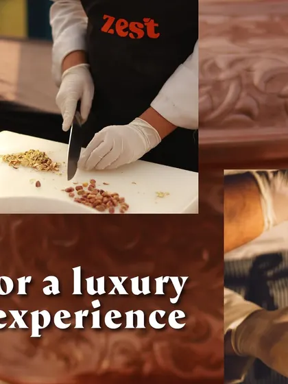 A collage showing the detailed handiwork of our chefs during food preparation.