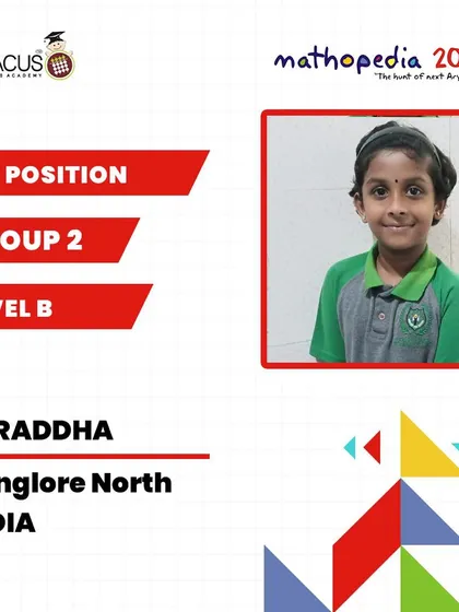 Celebrating Shraddha from Bangalore North for her 1st Position win in the Mathopedia 2024 competition.