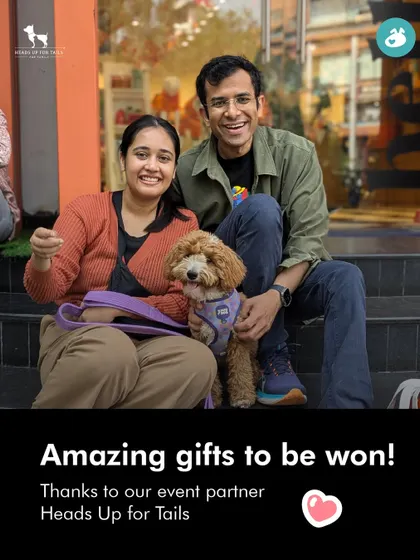 Participants at our Doggie Olympics pose with their poodle. We partner with brands like Heads Up For Tails to provide amazing gifts for our winners and participants.