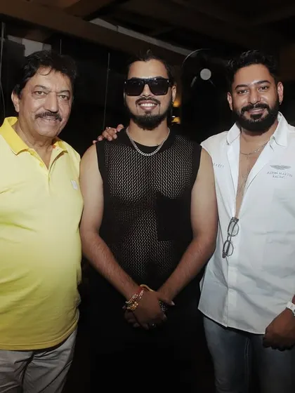 Another photo from the same evening with actors Devaraj and Prajwal Devaraj. Being a part of their family celebration was an experience I will always cherish.