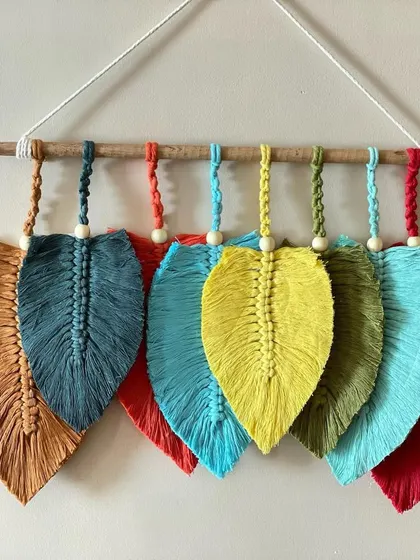 Another multi-colored leaf arrangement, this time with a slightly different color palette. I love how the earthy brown and bright red look next to the cool blues and greens.