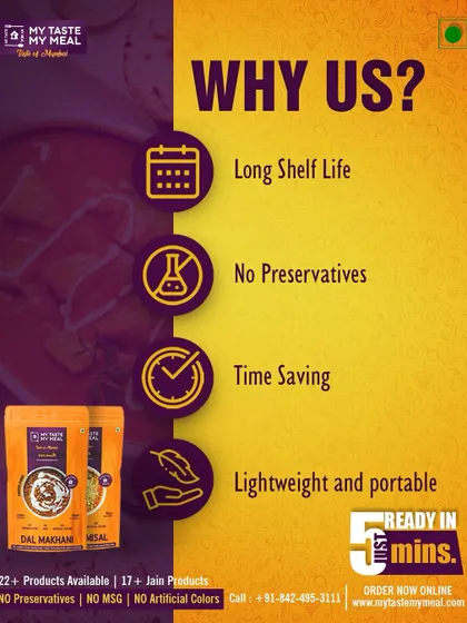 Here are the reasons to choose us: long shelf life, no preservatives, time-saving, and lightweight packets. It's all about making your life easier while providing healthy food.