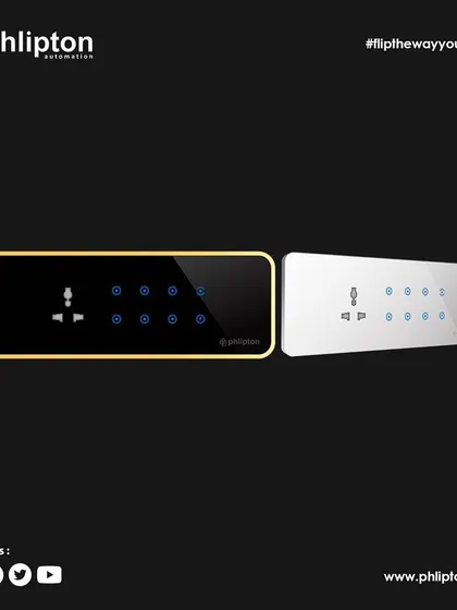 An eight-button panel with a socket, offering a comprehensive control solution for complex lighting setups and appliance management.