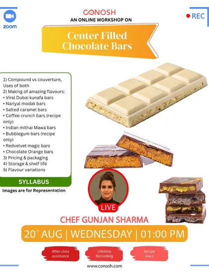 My Center Filled Chocolate Bars workshop covers a range of amazing flavors, from Viral Dubai Kunafa to Indian Mithai Mawa bars. I also discuss pricing, packaging, and shelf life.