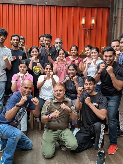 Participants of the Bar Fight Seminar at Chembur Social. These workshops are designed for everyday people to learn practical protection skills.