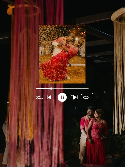 An artistic edit that frames a romantic dance moment within a music player interface. This creative touch adds a modern and unique feel to the Haldi memories.