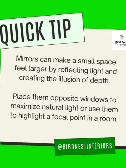 A quick tip on making a small space feel larger. Mirrors reflect light and create the illusion of depth, especially when placed to highlight a focal point.