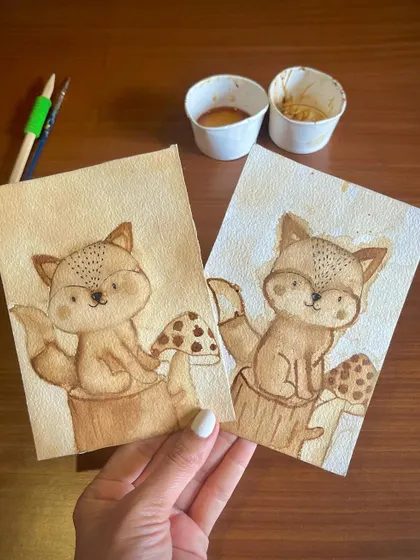 Say hello to these two little foxes, painted entirely with coffee. I love the warm, rustic tones and the texture that this unique medium creates.