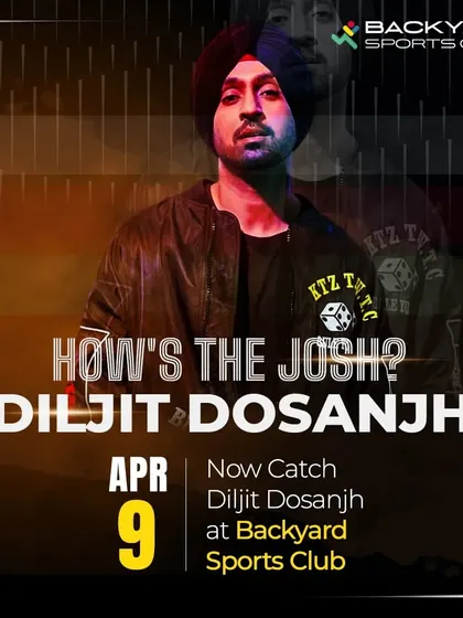 A promotional poster announcing a performance by superstar Diljit Dosanjh, highlighting our venue as the destination for top-tier live music events.