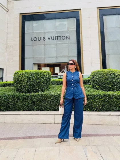 The right posture and confidence complete any power outfit. This denim set, shot in a luxury setting, reflects the energy I help my clients build through their personal style. It is about feeling as good as you look.