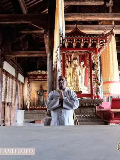 In a prayer pose inside one of the ancient halls of the temple. These rare photographs show the serene and spiritual side of the Shaolin tradition. Namo Amituofo.