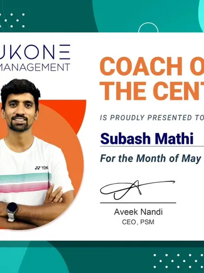 Another recognition for Coach Subash Mathi, who was named Coach of the Centre for May. Consistent excellence is what we strive for in our coaching team.