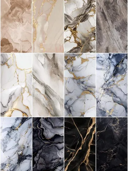 A mood board of our stunning UV Marble sheet designs. From earthy tones to deep blues and blacks, we have a pattern to suit every taste and color scheme.