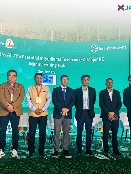 Our CEO of Jakson Solar Modules & Cells, Mr. Anurag Garg, with fellow panelists at the REI Expo. The discussion focused on India's potential to become a major renewable energy manufacturing hub.