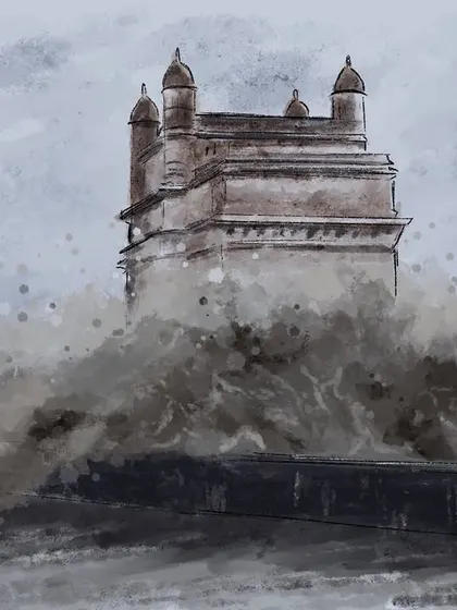 A dramatic scene of a storm at the Gateway of India in Mumbai. I also enjoy illustrating the powerful and moody side of a city, using digital watercolors to create atmosphere and emotion.