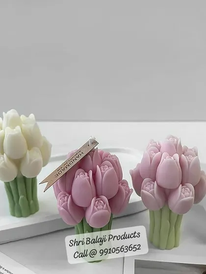 These tulip bouquet candles are another popular floral design. The mold captures the delicate shape of tulip buds, and they look lovely in various pastel colors.