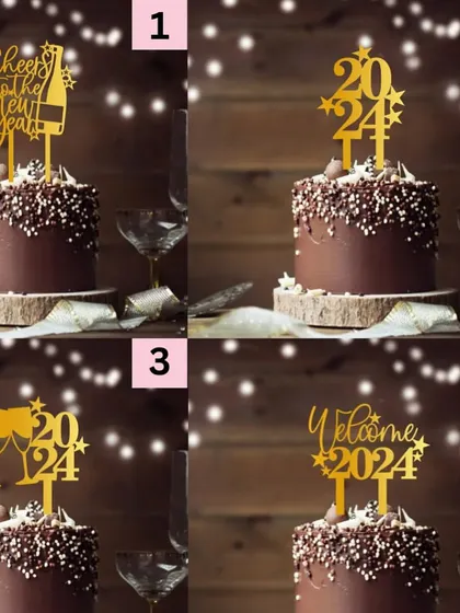 Getting ready for the countdown with our "New Year 2024" acrylic cake toppers. We offer a variety of designs to help you ring in the new year in style.